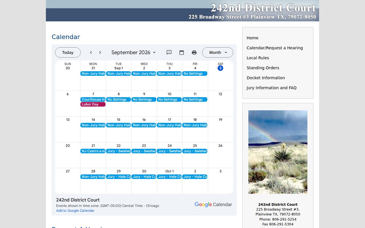 Hale County court calendar and hearing request for the 242nd District Court