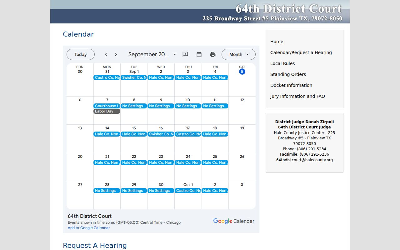 Hale County court dates on the 64th District Court calendar form